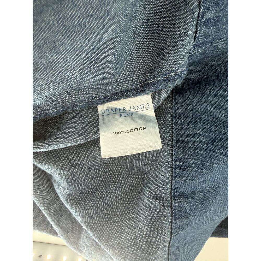 Draper James Chambray Mini Dress Womens Medium Blue Denim Ruffle Cottagecore - Picture 9 of 9